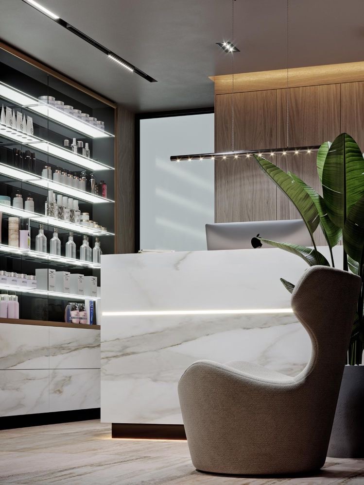 Вітрина косметики збоку перед зоною відпочинку