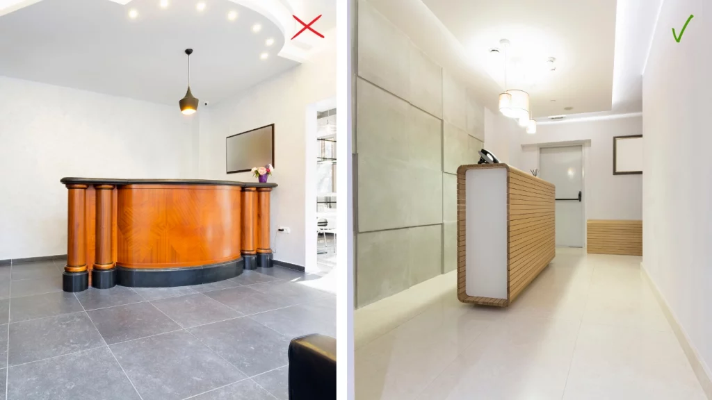 Сравнение двух вариантов оформления ресепшена: удачного и непродуманного